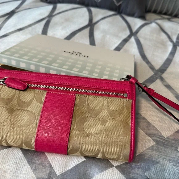 Coach Beige and Pink Monogram Wristlet Wallet - Picture 2 of 3